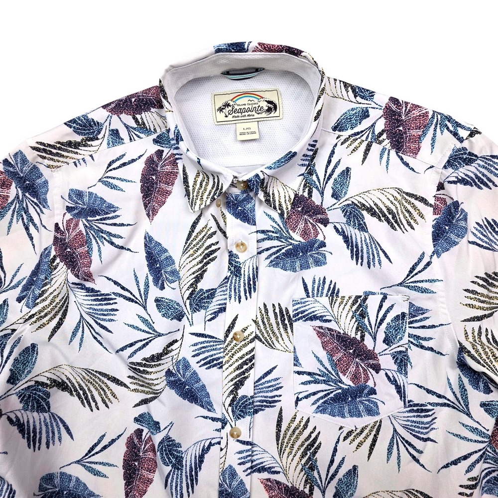 Tropical Palm Leaf Hawaiian Shirt Island Classics Seapointe Mens Large White